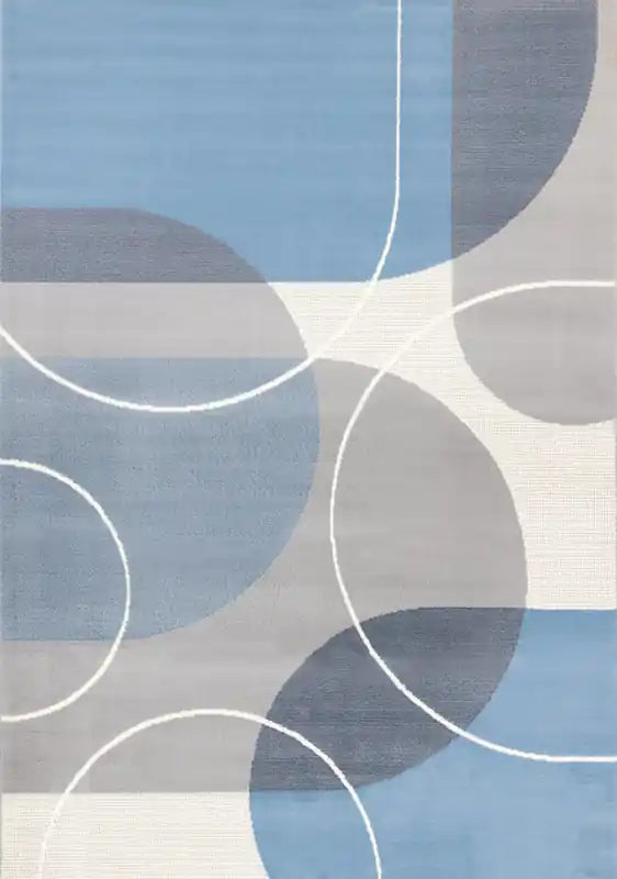 Forte Blue Grey White Half-Circles Geometric Area Rug - 7'9 x 10'6