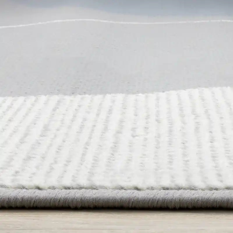 Tapis géométrique Demi-cercles Bleu Gris Blanc 2,36 m x 3,20 m