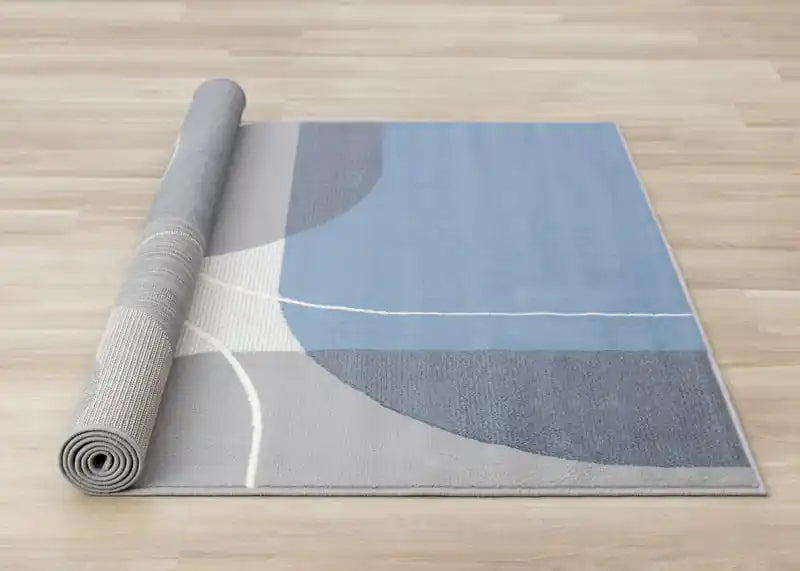 Tapis géométrique Demi-cercles Bleu Gris Blanc 2,36 m x 3,20 m