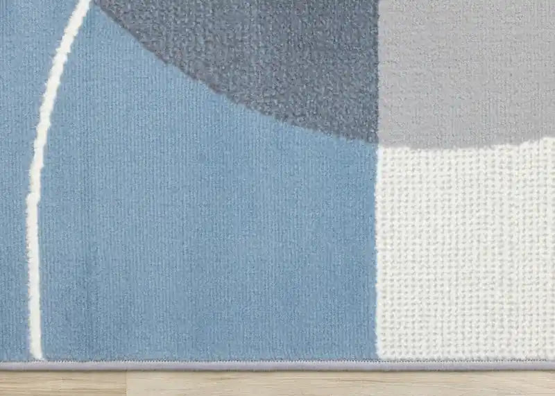 Tapis géométrique Demi-cercles Bleu Gris Blanc 2,36 m x 3,20 m