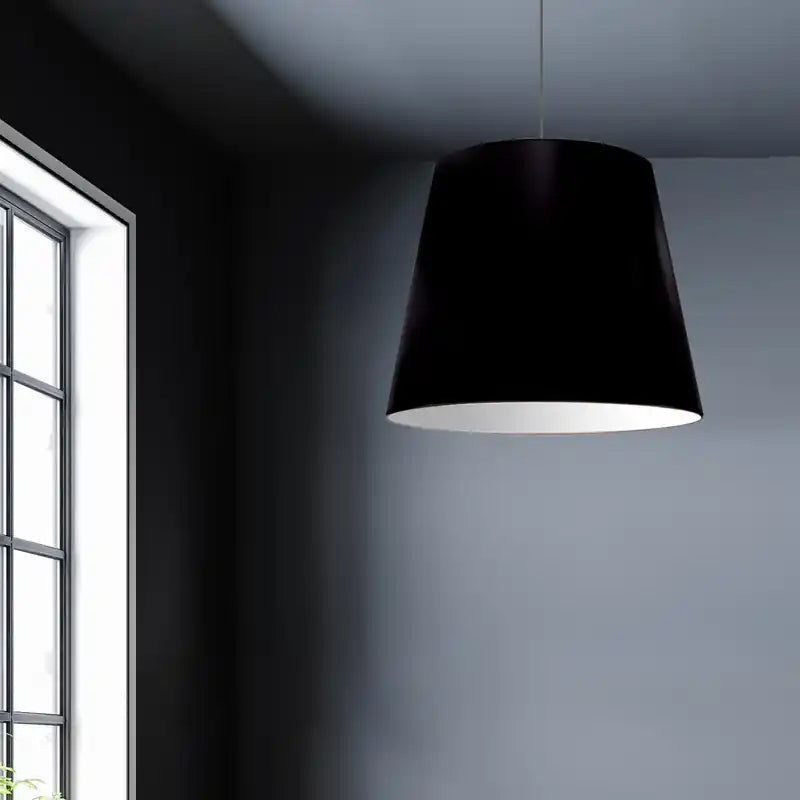 Suspension tambour surdimensionnée 1 lumière grand abat-jour noir/argent