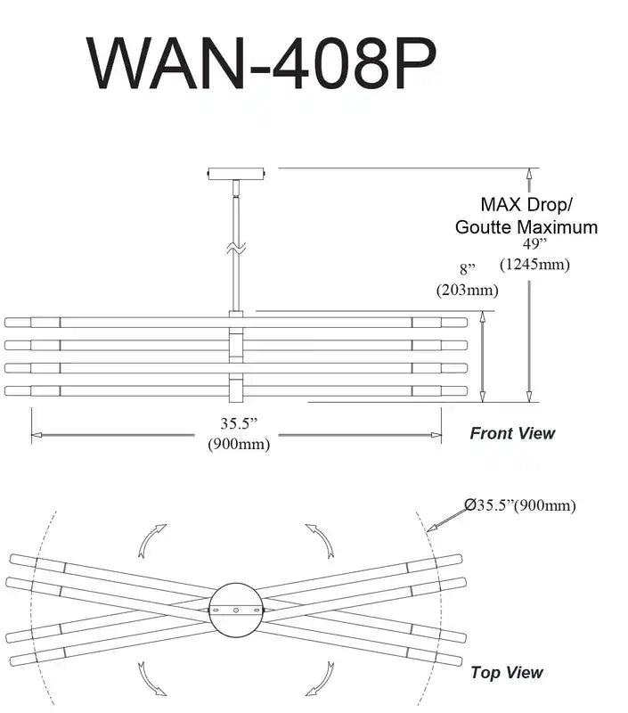 Lustre 8 lumières Wand petite lampe noire mate