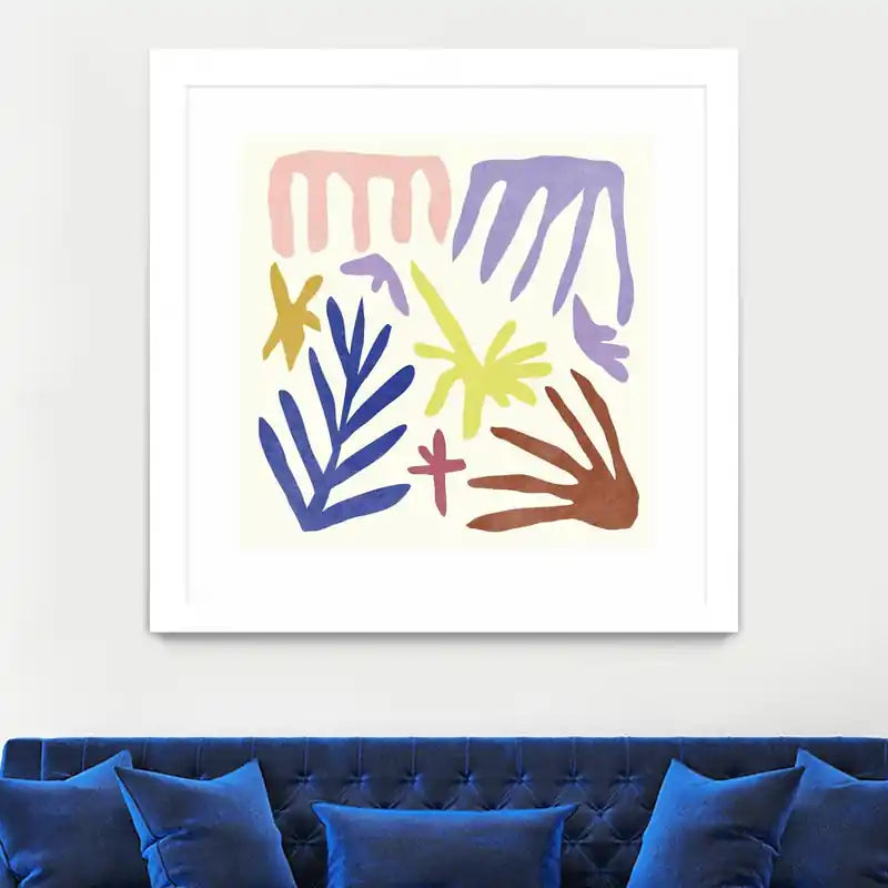 Art mural Coral Construction II encadré avec passe-partout blanc 36x36