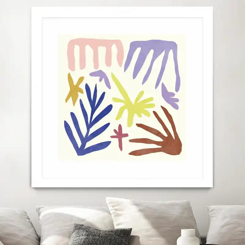 Art mural Coral Construction II encadré avec passe-partout blanc 36x36