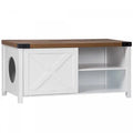 Pawhut Cat Litter Box Enclosure With Sliding Door, Cat Washroom Storage Bench With Cat Hole, Indoor