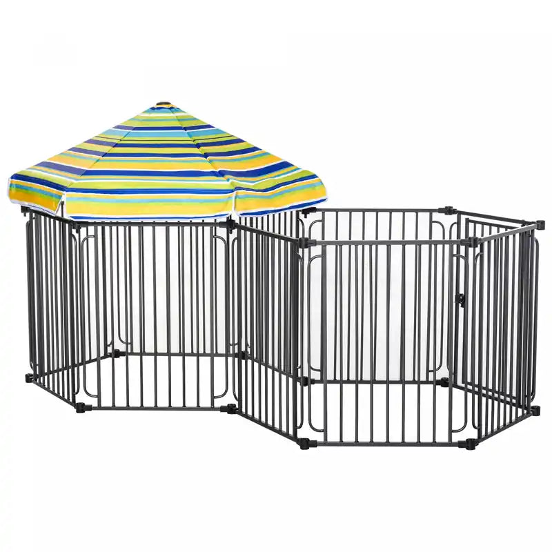 Pawhut 83 X 48 Heavy-duty Metal Dog Playpen, Outdoor Pet Cage Kennel, Puppy Exercise Fence Barrier