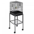 Pawhut 44.5h Metal Bird Cage Parrot Play Spot Stand W/ Wheel Storage Shelf Multi-doors Black