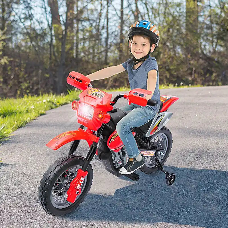 Moto cross électrique 6 V pour enfants, trottinette avec roues stabilisatrices