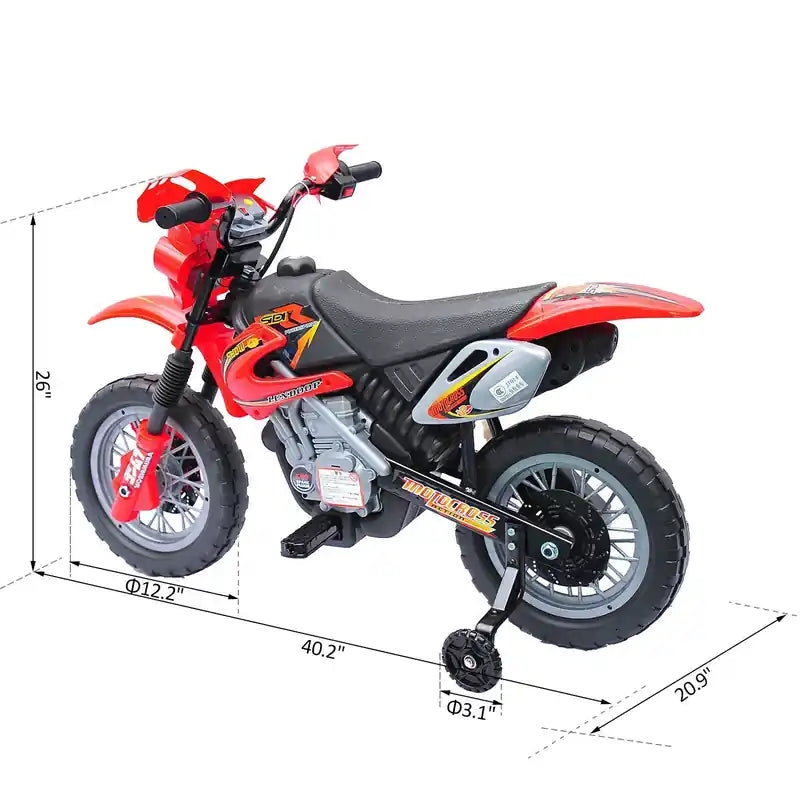 Moto cross électrique 6 V pour enfants, trottinette avec roues stabilisatrices