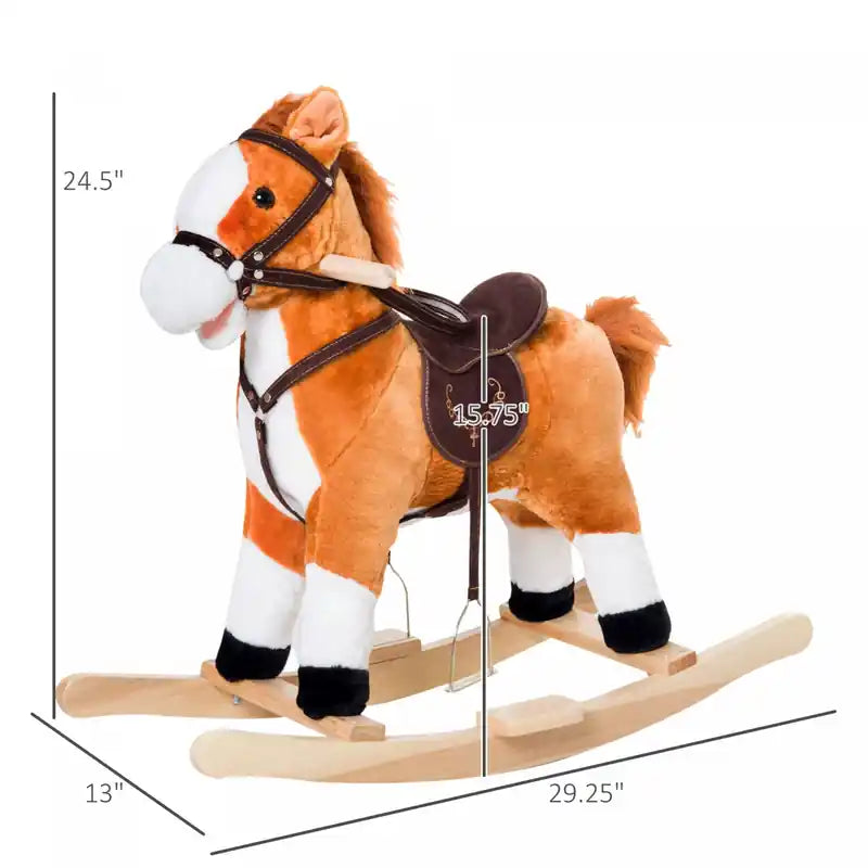 Cheval à bascule pour enfants Jouet à chevaucher en peluche avec sons réalistes Rouge Marron