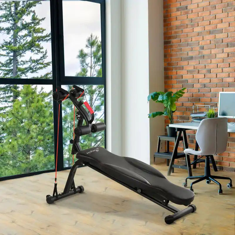 Banc d'abdominaux pliable avec bandes de résistance, banc de musculation décliné avec 4 hauteurs réglables, re