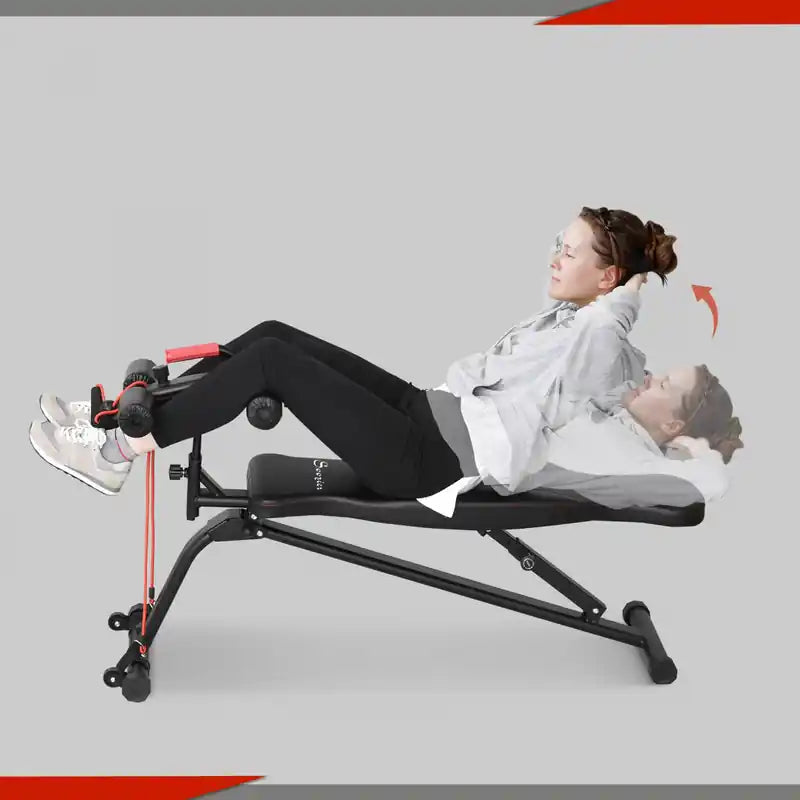 Banc d'abdominaux pliable avec bandes de résistance, banc de musculation décliné avec 4 hauteurs réglables, re