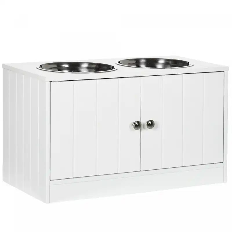 Pawhut Elevated Dog Bowls For Large Dogs Pet Feeding Station With Stand, Storage, 2 Stainless Steel