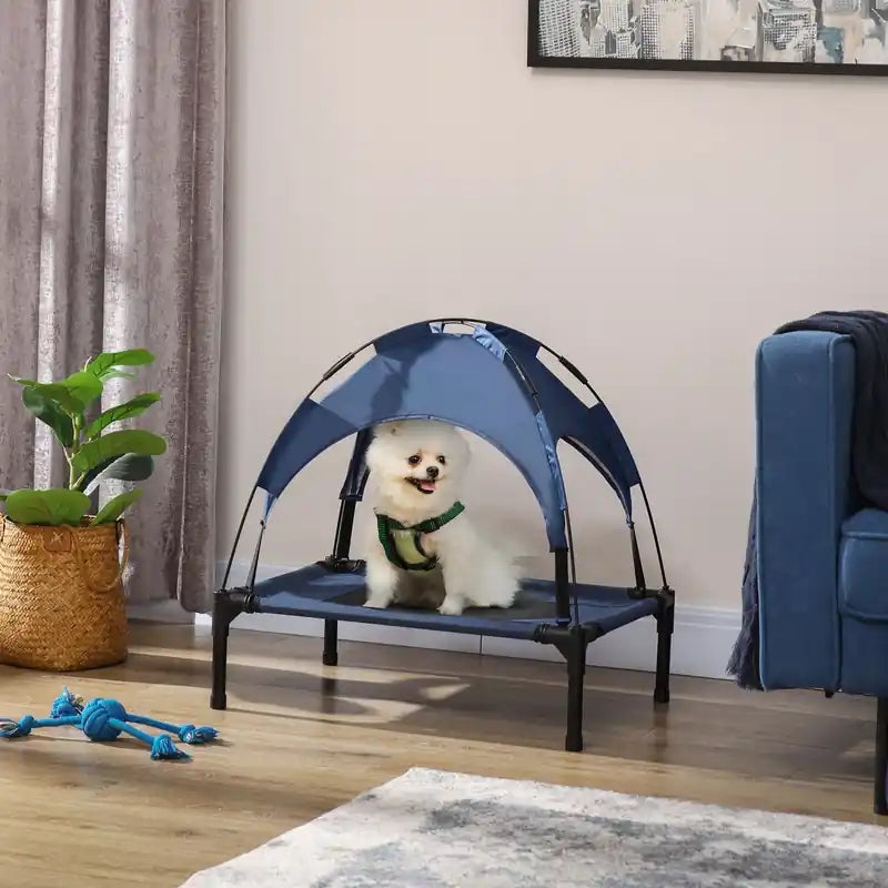 Lit surélevé pour chien avec auvent, lit de camp portable pour chiens de petite taille, intérieur et extérieur, 25
