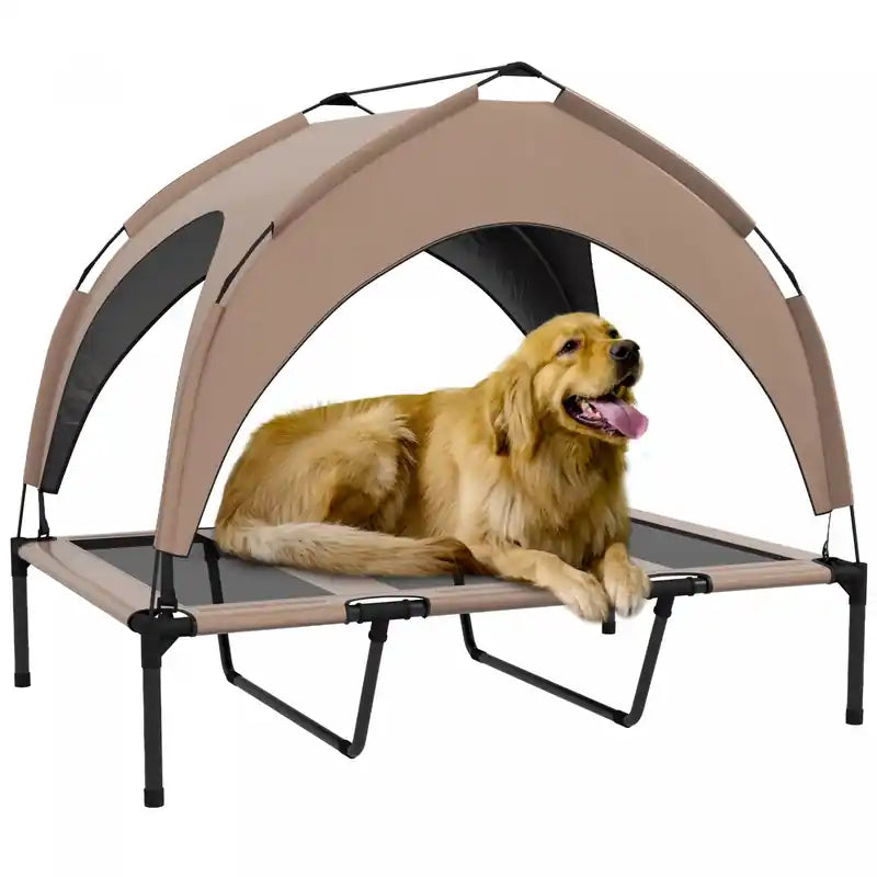 Pawhut Elevated Dog Bed With Canopy, Cooling Dog Cot Bed For Camping, Portable Raised Pet Cot With W