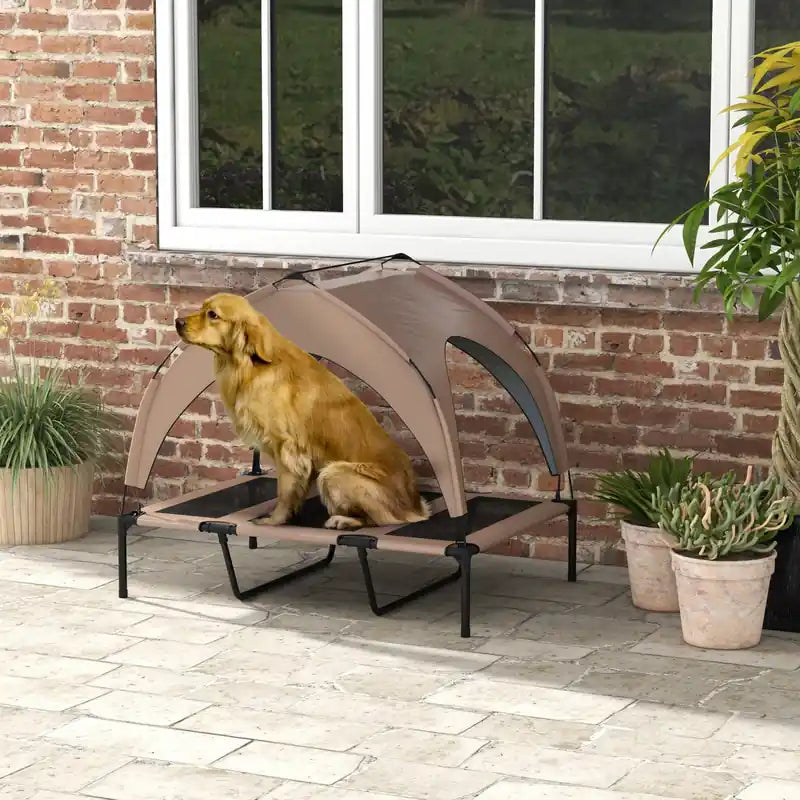 Lit surélevé pour chien avec auvent, lit de camp rafraîchissant pour chien pour le camping, lit de camp portable surélevé pour animaux de compagnie avec r