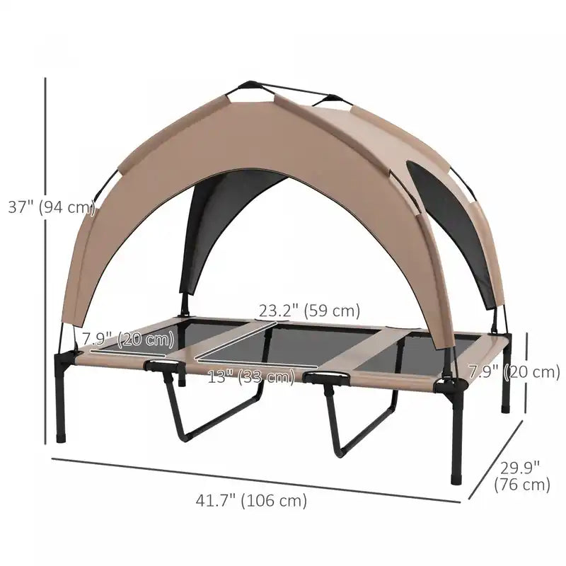 Lit surélevé pour chien avec auvent, lit de camp rafraîchissant pour chien pour le camping, lit de camp portable surélevé pour animaux de compagnie avec r