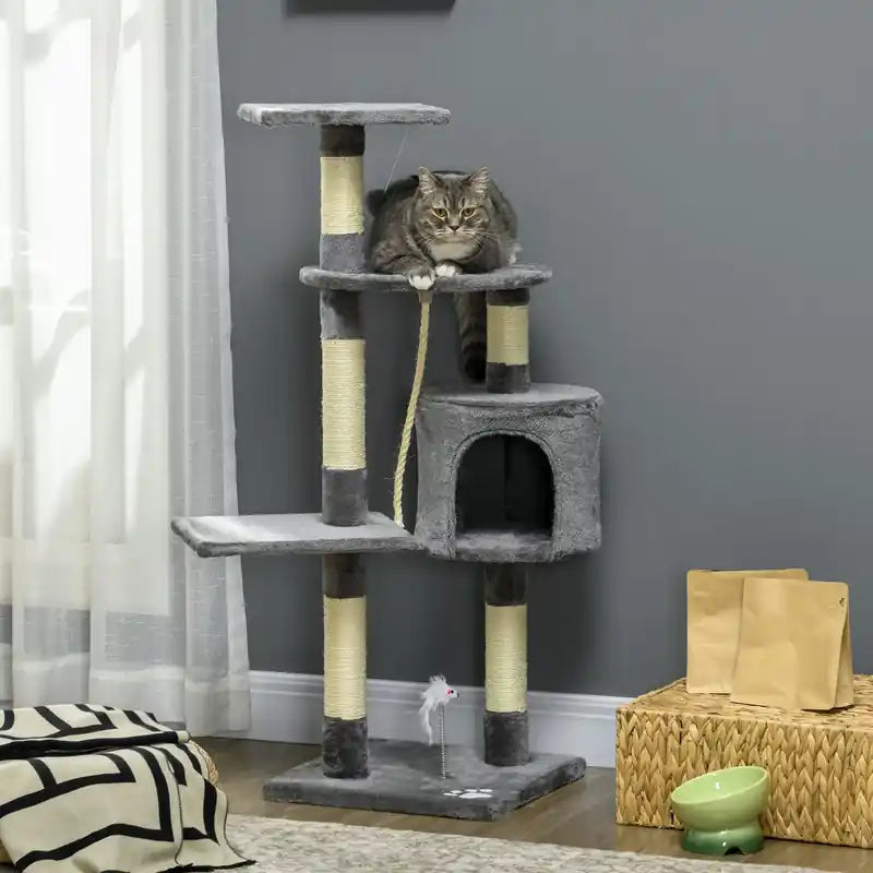 Arbre à chat de 117 cm avec griffoir, tour à chat multi-niveaux pour grands chats adultes avec jouets et condo, G