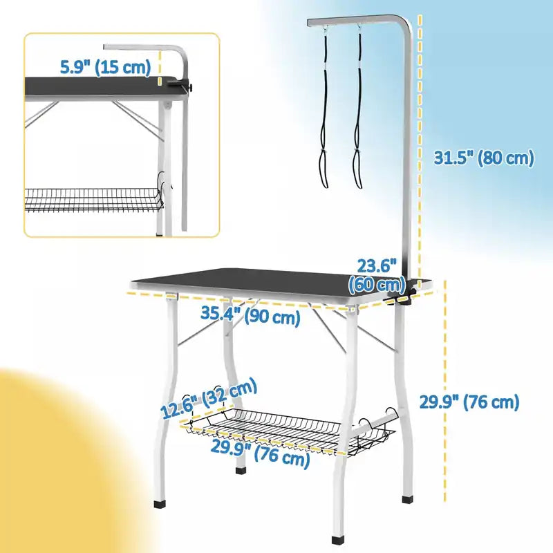 Table de toilettage pour chien 35 pouces avec bras réglable, table de toilettage pliable pour animaux de compagnie avec plateau en maille, deux