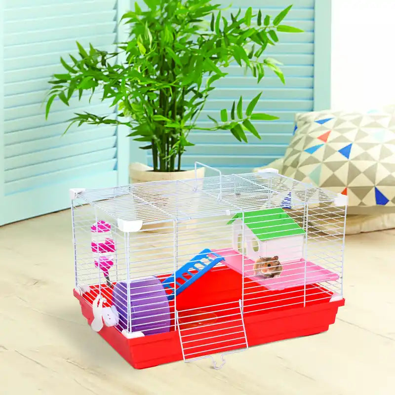 Cage à hamster de 47 cm avec roue d'exercice et biberon, maison et habitats pour rats, 2 étagères