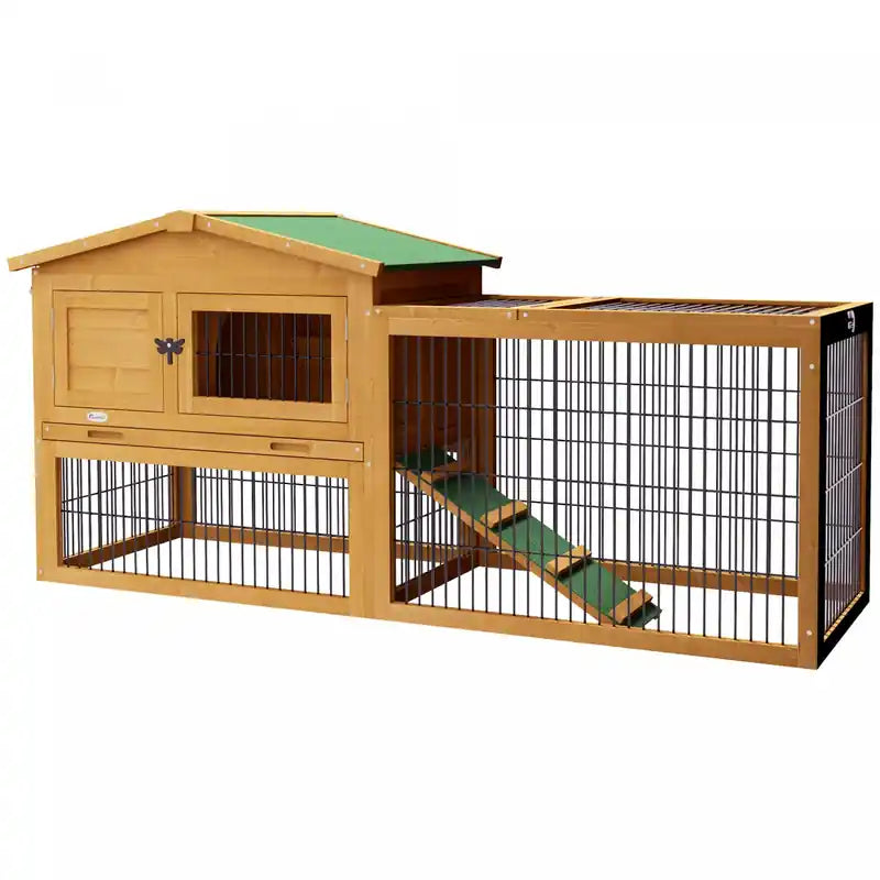Pawhut Solid Wood Rabbit Hutch Bunny Cage Pet Guinea Pig House Outdoor Small Animal Habitat W/ Ramp