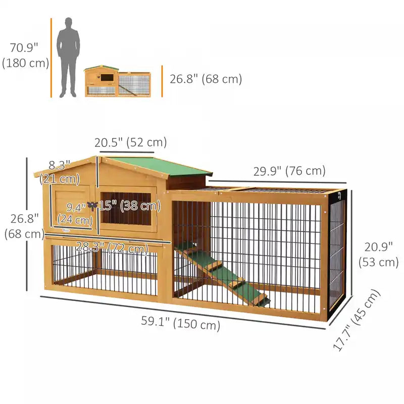 Clapier en bois massif, cage à lapins, maison pour cobayes, habitat extérieur pour petits animaux avec rampe