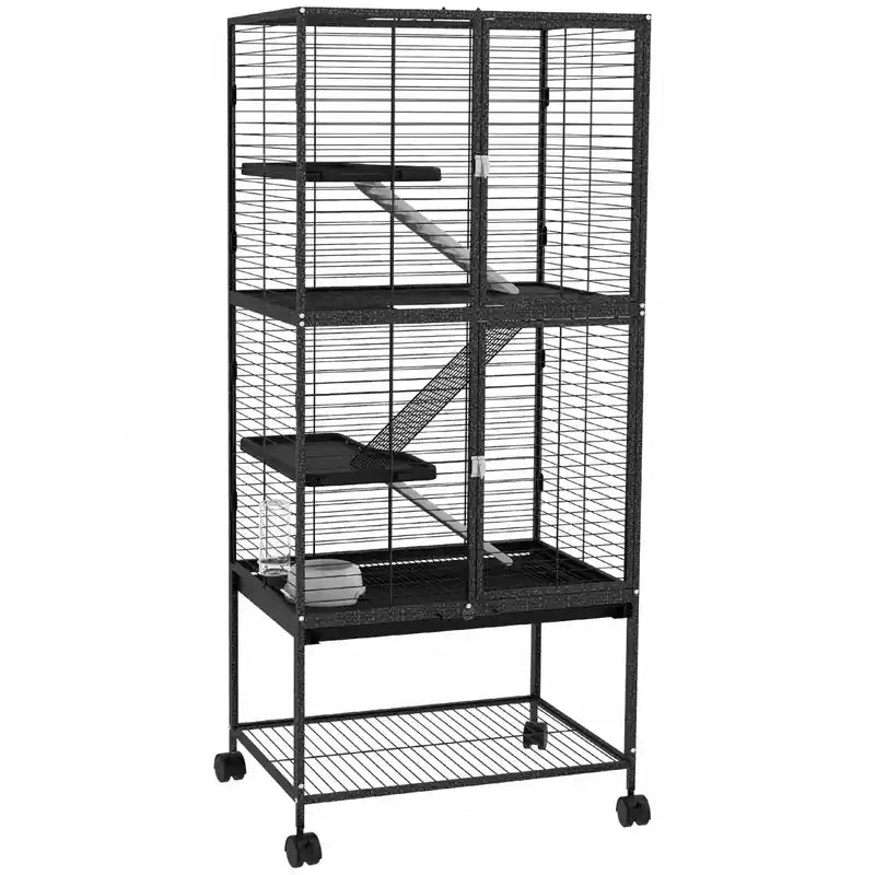 Pawhut Small Animal Cage With Wheels, Pet Playpen For Rat, Kitten, Ferrets, Chinchillas With Bottom