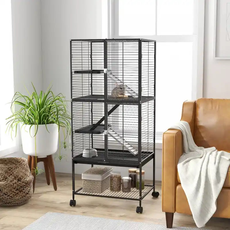 Petite cage à roulettes pour animaux, enclos pour rats, chatons, furets, chinchillas avec fond