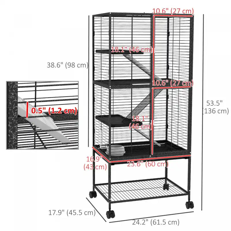 Petite cage à roulettes pour animaux, enclos pour rats, chatons, furets, chinchillas avec fond