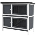 Pawhut Rabbit Hutch, Wooden 2 Tier Bunny Guinea Pig Cage With Openable Top, Slide-out Tray, Ramp, As