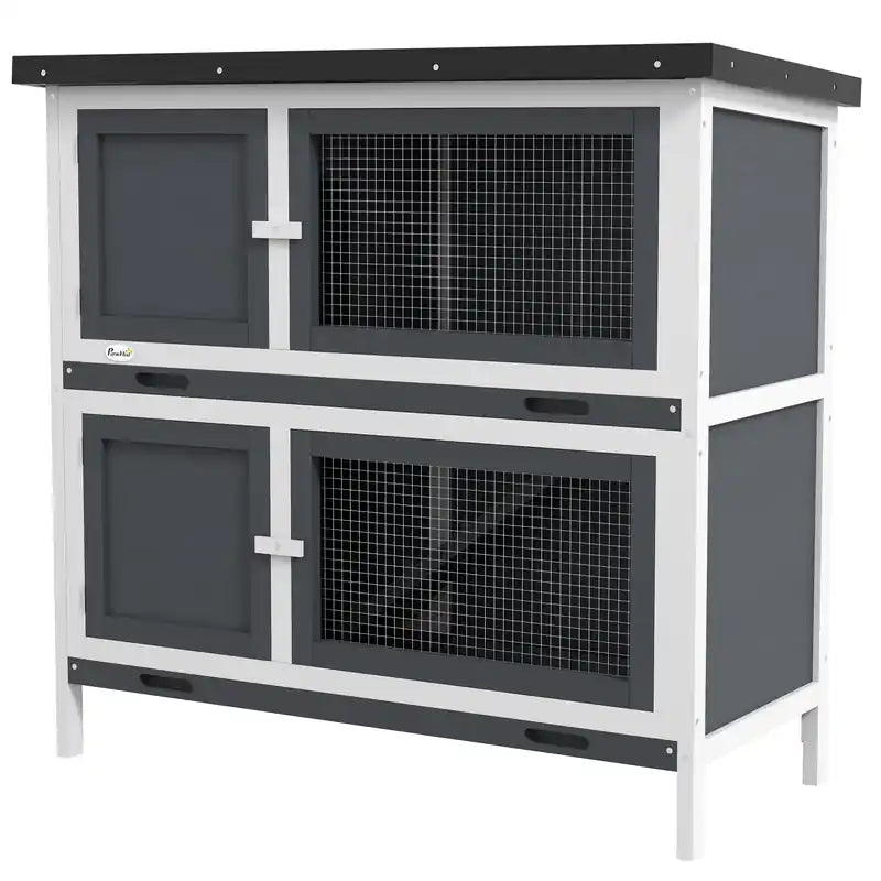 Pawhut Rabbit Hutch, Wooden 2 Tier Bunny Guinea Pig Cage With Openable Top, Slide-out Tray, Ramp, As