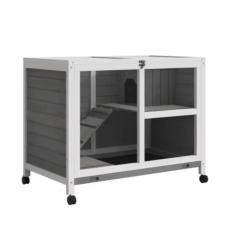 Pawhut Indoor Rabbit Hutch With Wheels, Bunny Cage Guinea Pig House Small Animals Habitat W/ Top Acc