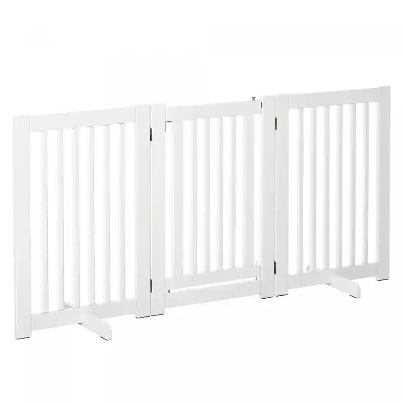 Pawhut Free Standing Pet Gate Indoor Wooden Dog Barrier Folding Safety Fence With Open Door Z Shape