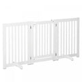 Pawhut Free Standing Pet Gate Indoor Wooden Dog Barrier Folding Safety Fence With Open Door Z Shape