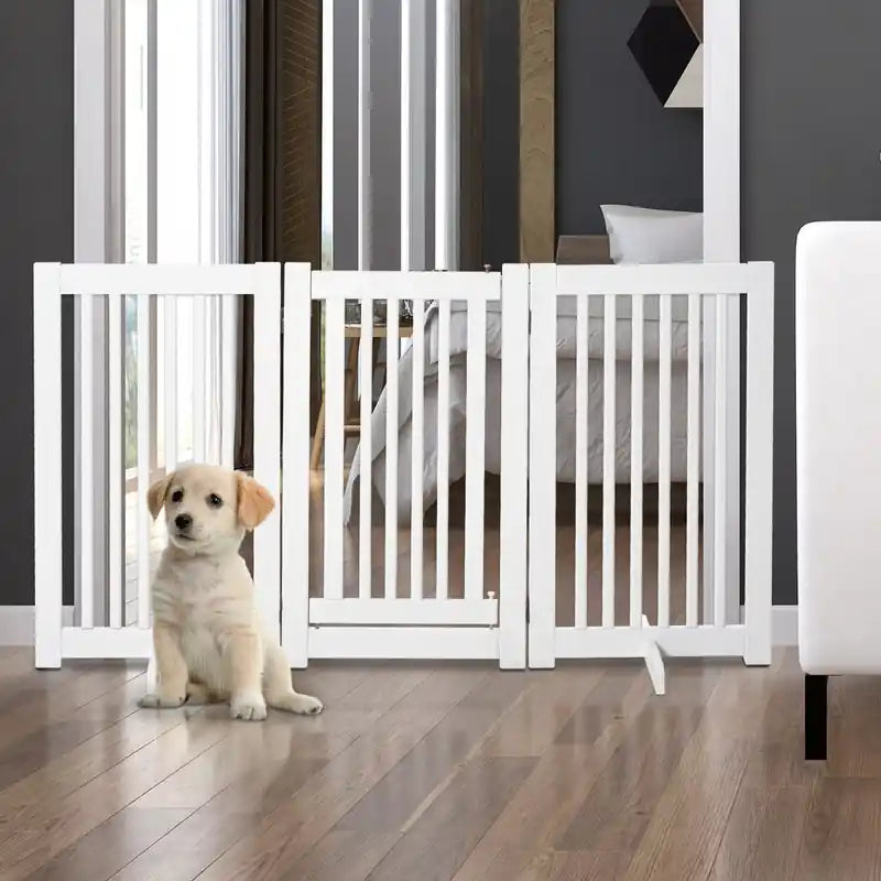 Barrière pour animaux de compagnie autoportante en bois pliable pour chien avec porte, forme en Z