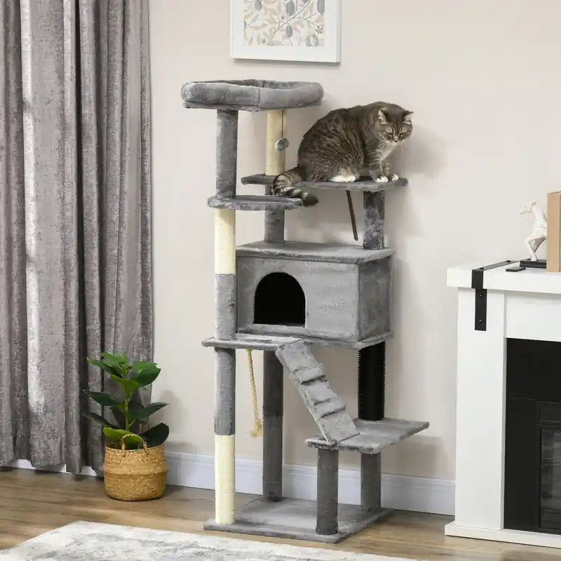 Arbre à chat pour grands chats adultes, arbre à chat de 147 cm de haut avec poteaux à griffer, grande tour à chat pour i