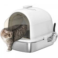 Pawhut Stainless Steel Litter Box With Lid, Enclosed Cat Litter Box With Scoop, Deodorizer Bag, Handle, Odour Control, Non-sticky And Easy To Clean