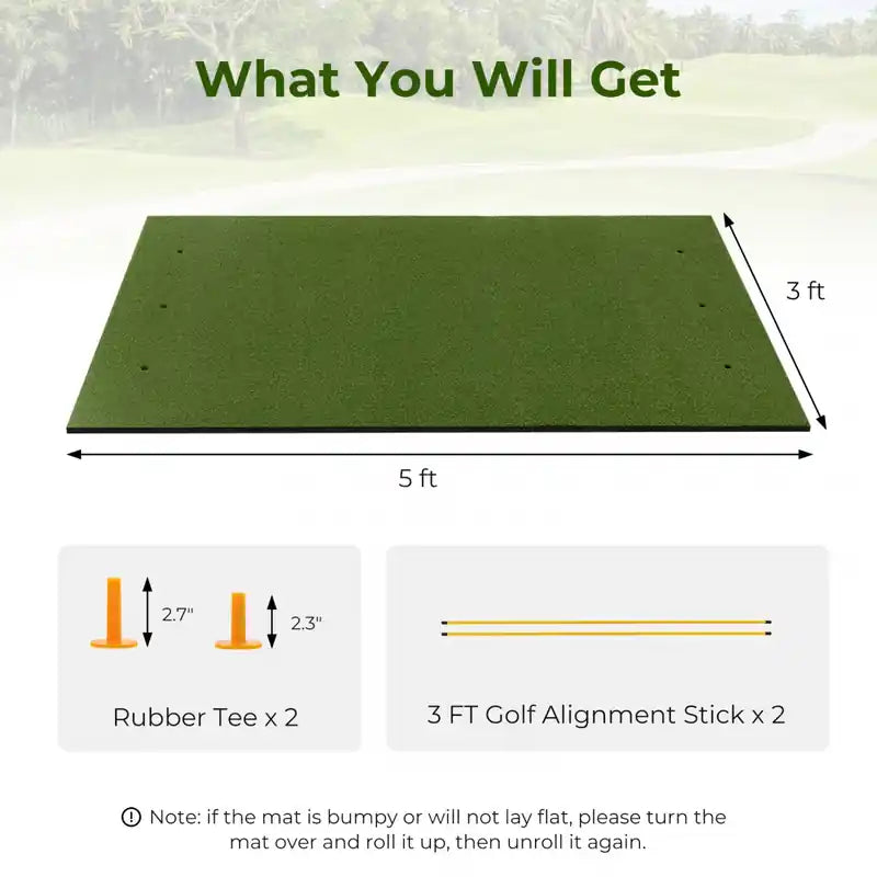 Tapis de golf 5 x 3 pi Tapis d'entraînement de golf en gazon artificiel intérieur/extérieur 20 mm