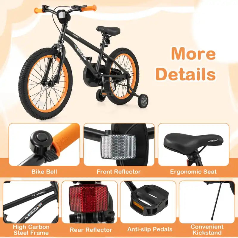 Vélo enfant 18 pouces pour 4-8 ans avec selle réglable et guidon antidérapant Noir