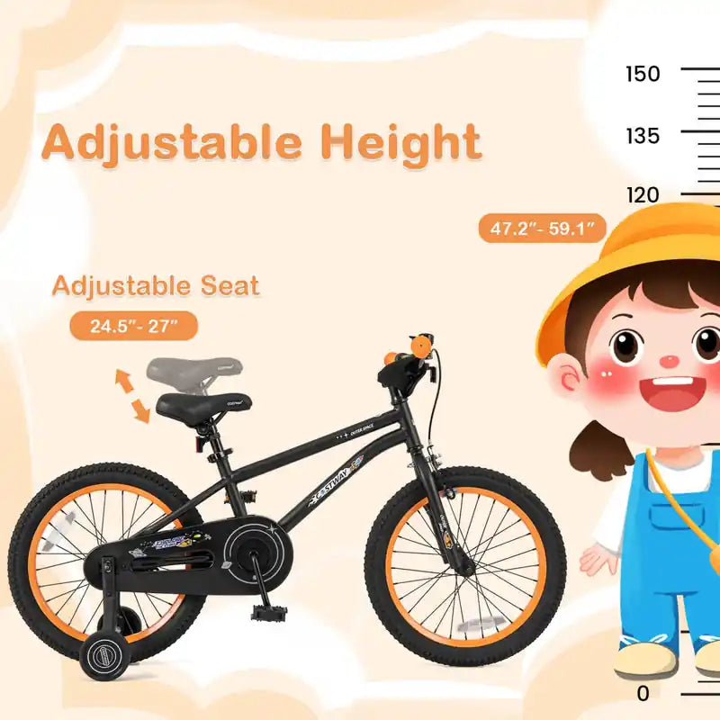 Vélo enfant 18 pouces pour 4-8 ans avec selle réglable et guidon antidérapant Noir