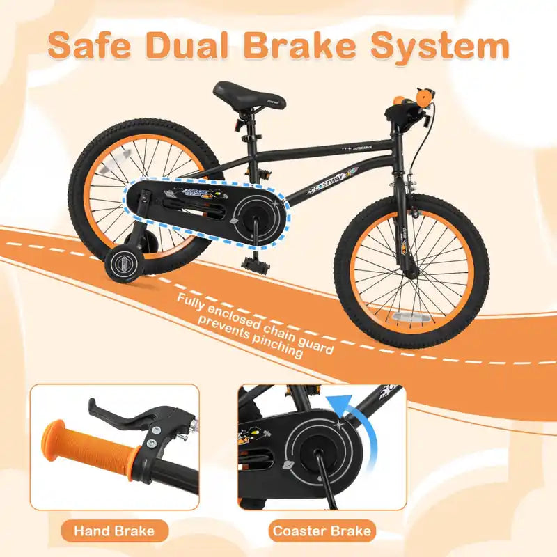 Vélo enfant 18 pouces pour 4-8 ans avec selle réglable et guidon antidérapant Noir