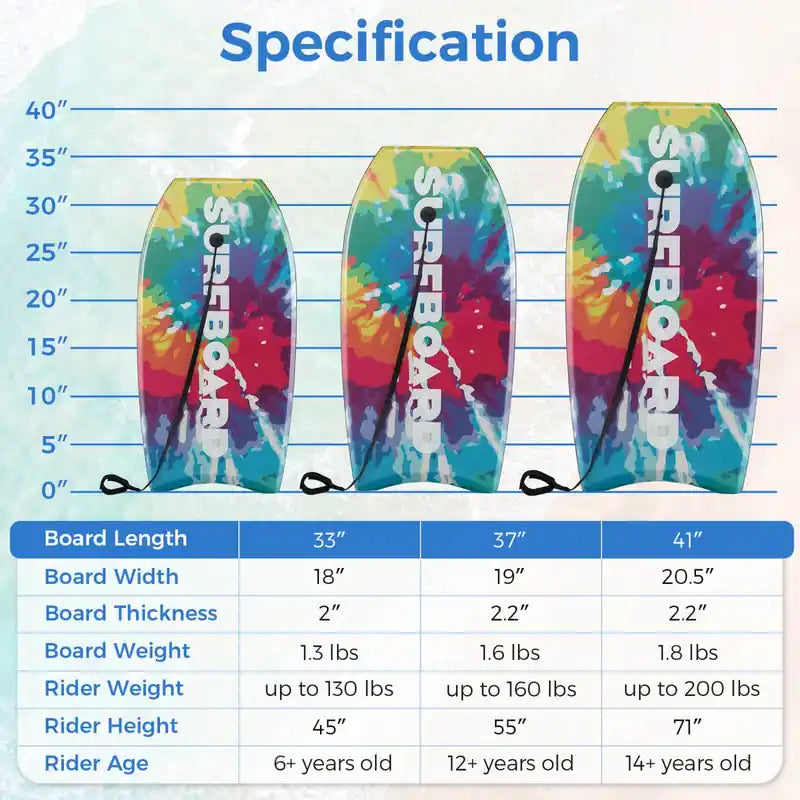 Planche de bodyboard légère de 41 pouces avec noyau en EPS, pont en XPE, dessous en HDPE, tail en croissant, coloré